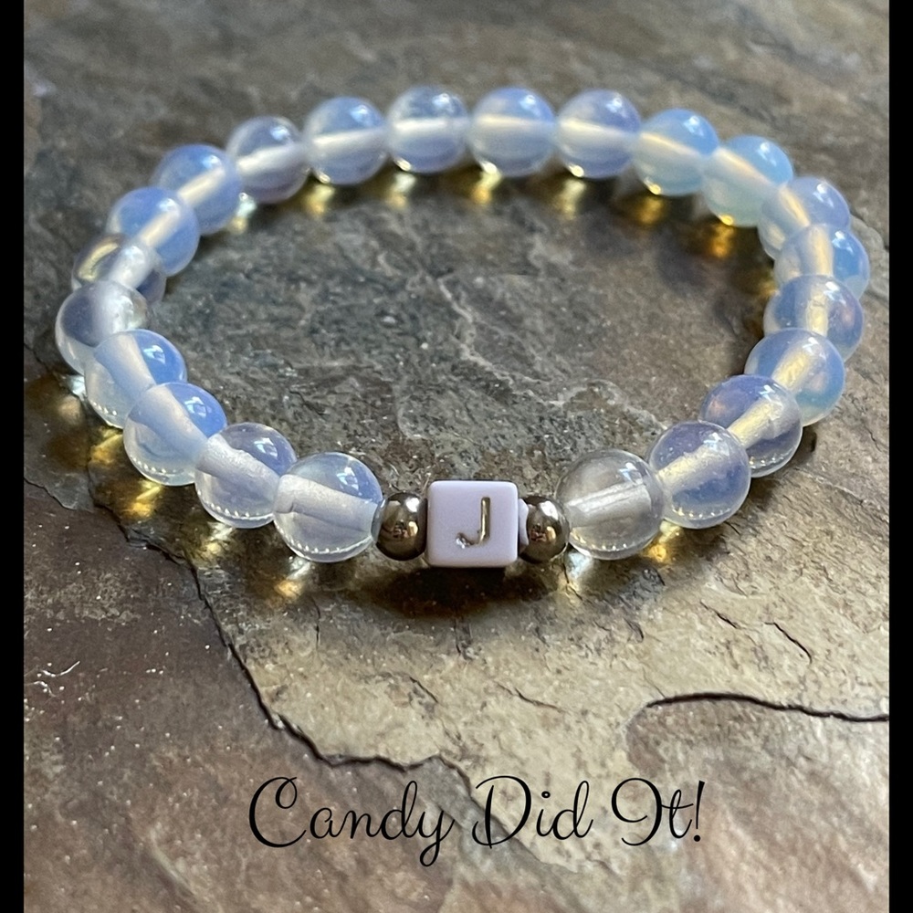 NWT Handmade Candy Did It! Opalite Beaded Letter J Initial Bracelet